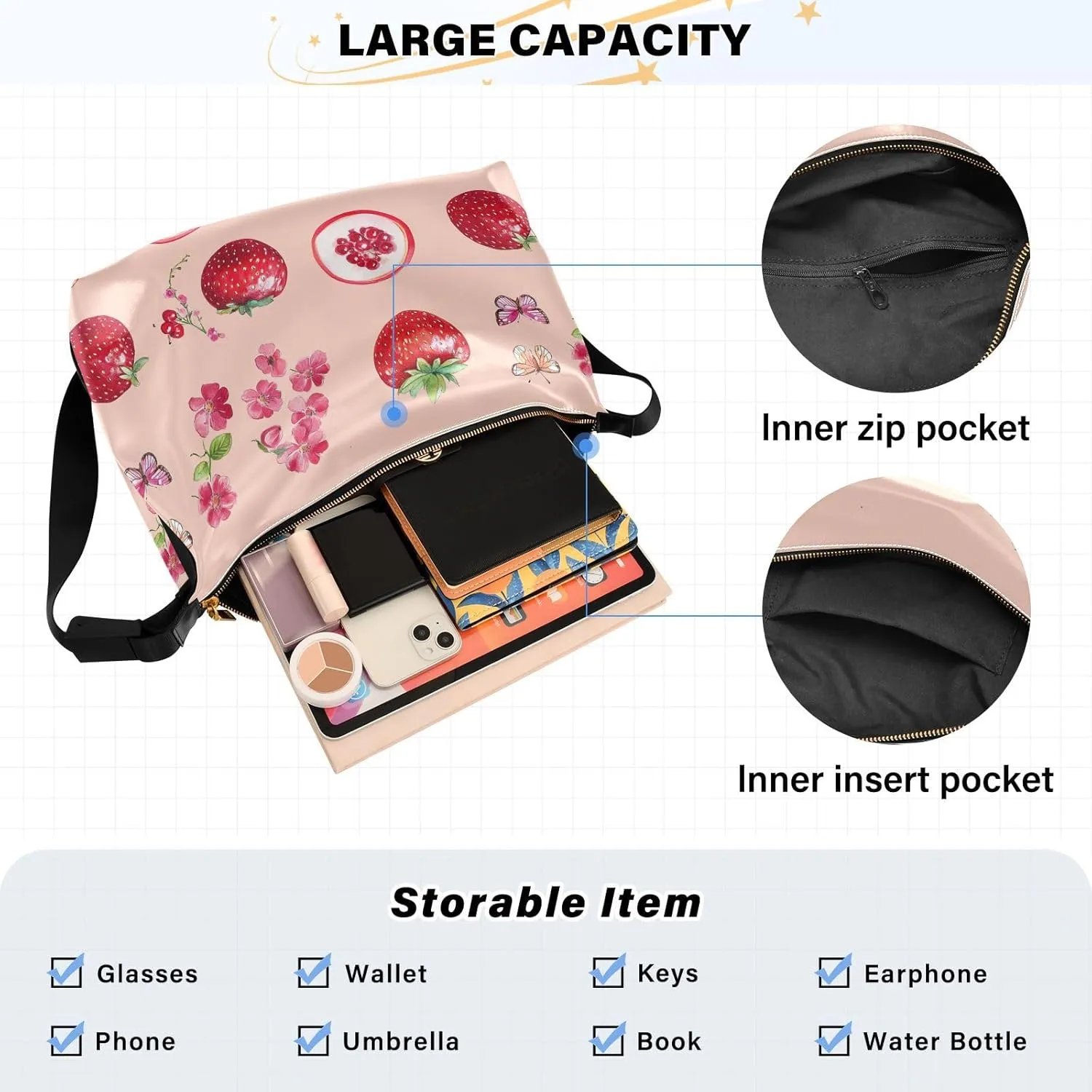 Women Cross Shoulder Bags Trendy Womens Shoulder Bags Side Bag Fresh Serviceberry Fruit