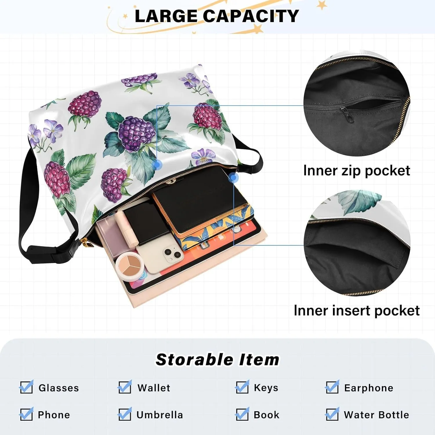 Women Cross Shoulder Bags Trendy Womens Shoulder Bags Side Bag Fresh Serviceberry Fruit