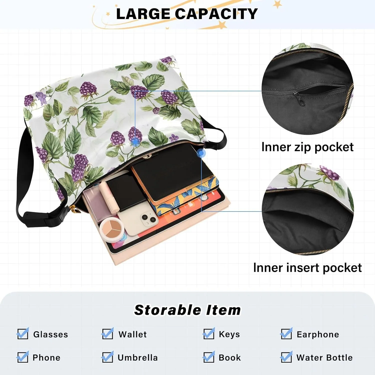 Women Cross Shoulder Bags Trendy Womens Shoulder Bags Side Bag Fresh Serviceberry Fruit