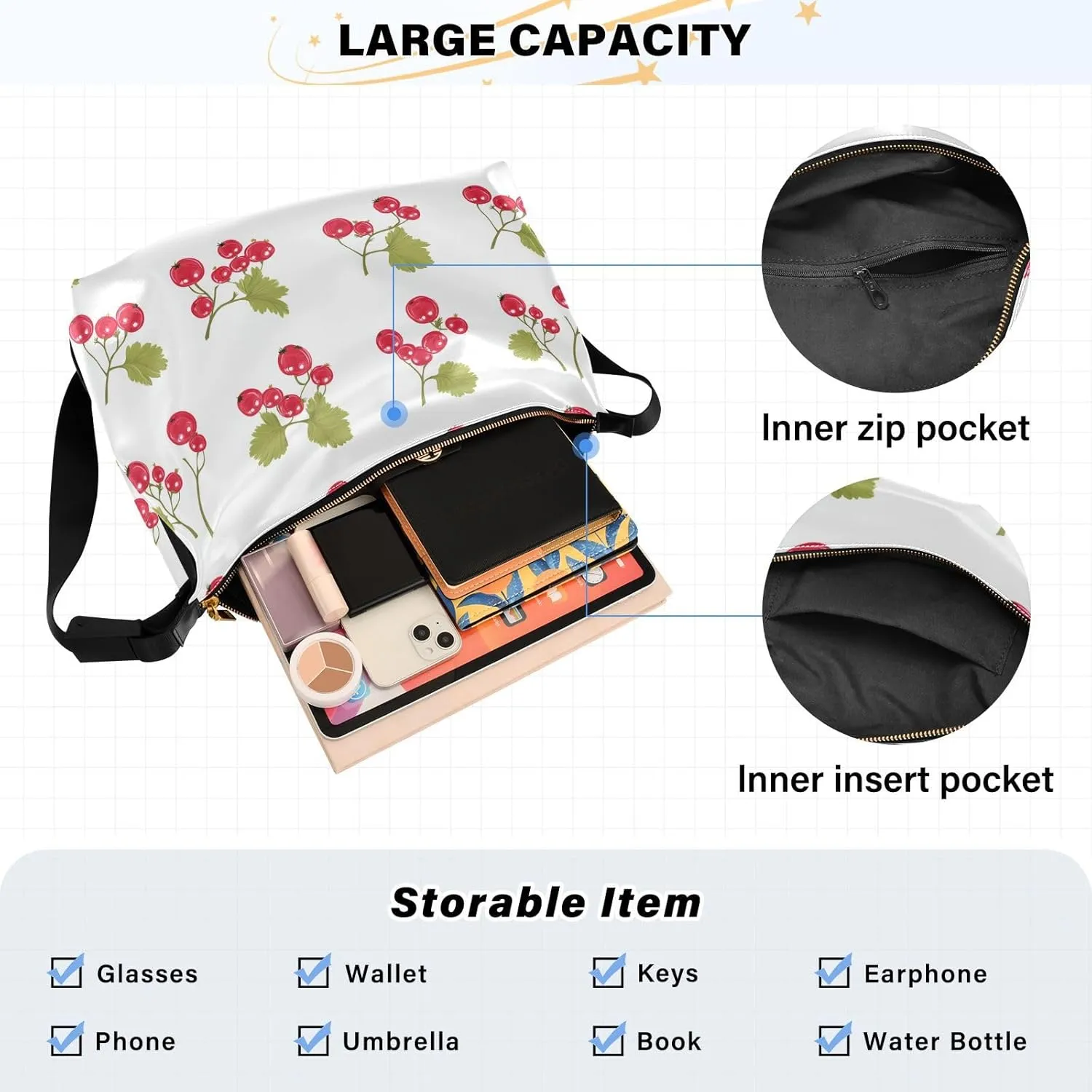 Women Cross Shoulder Bags Trendy Womens Shoulder Bags Side Bag Fresh Serviceberry Fruit