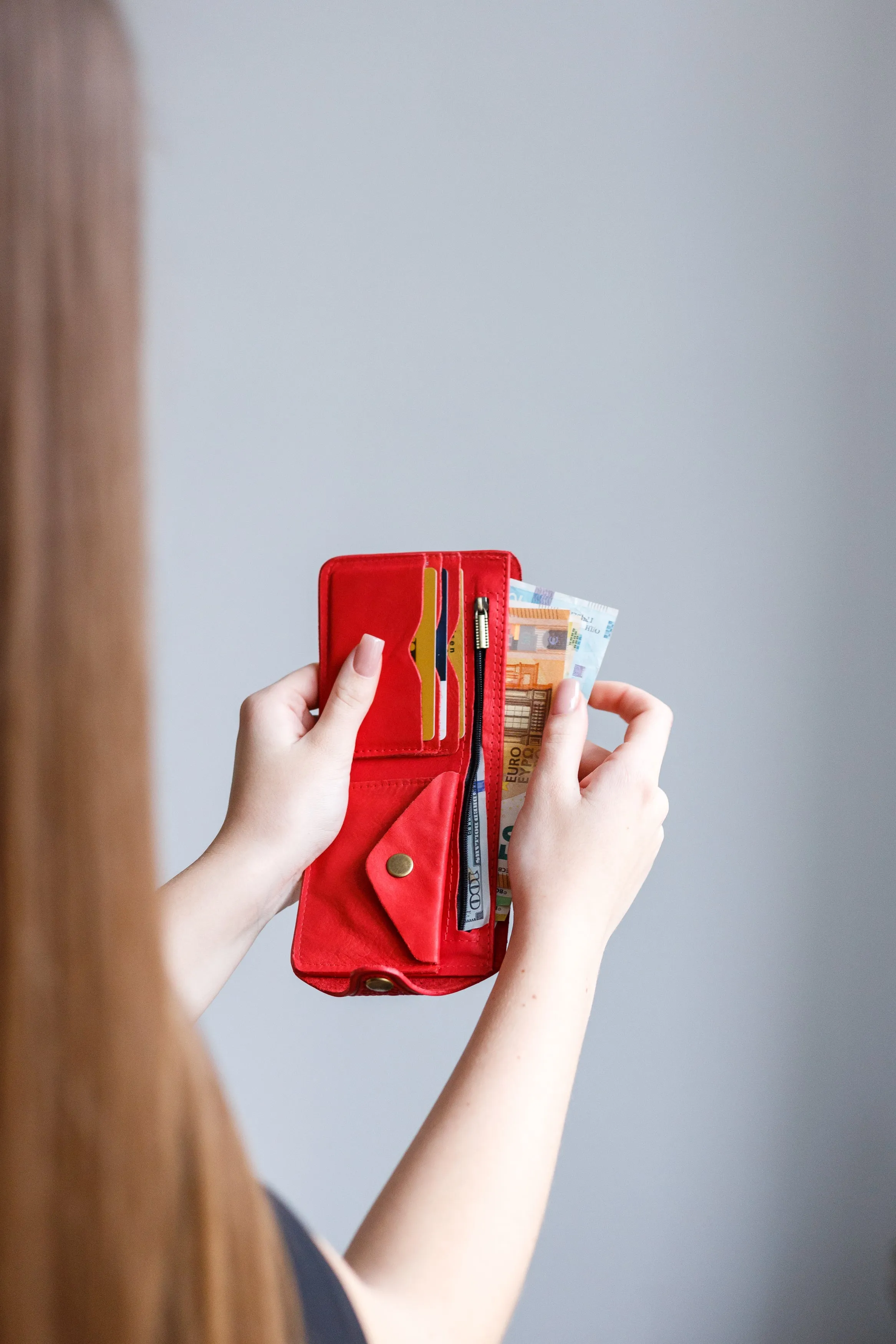 Women leather wallet, Gift,color is red, Leather wallet for women personalized,