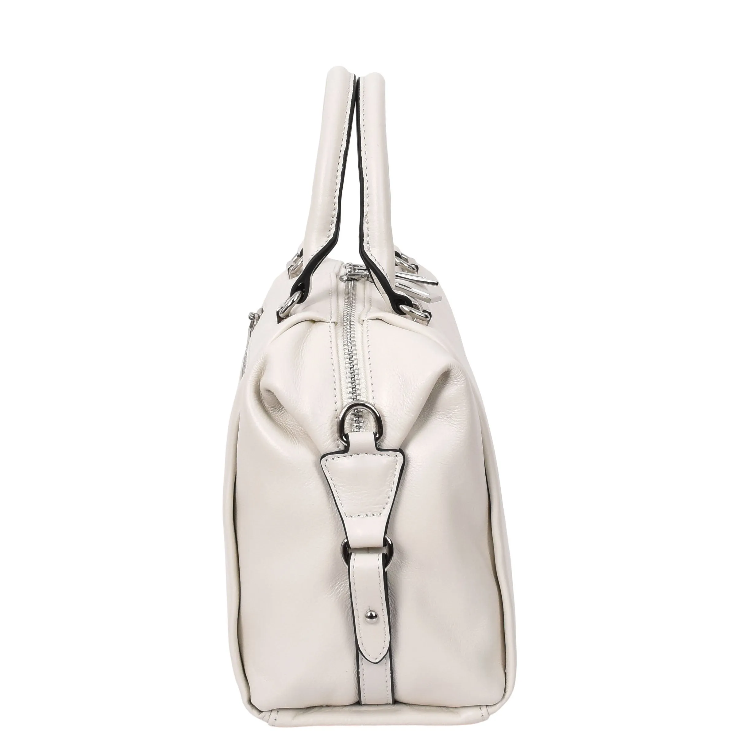 Women Real Leather Handbag Small Casual Outgoing Style Grab Handles A393 Off White