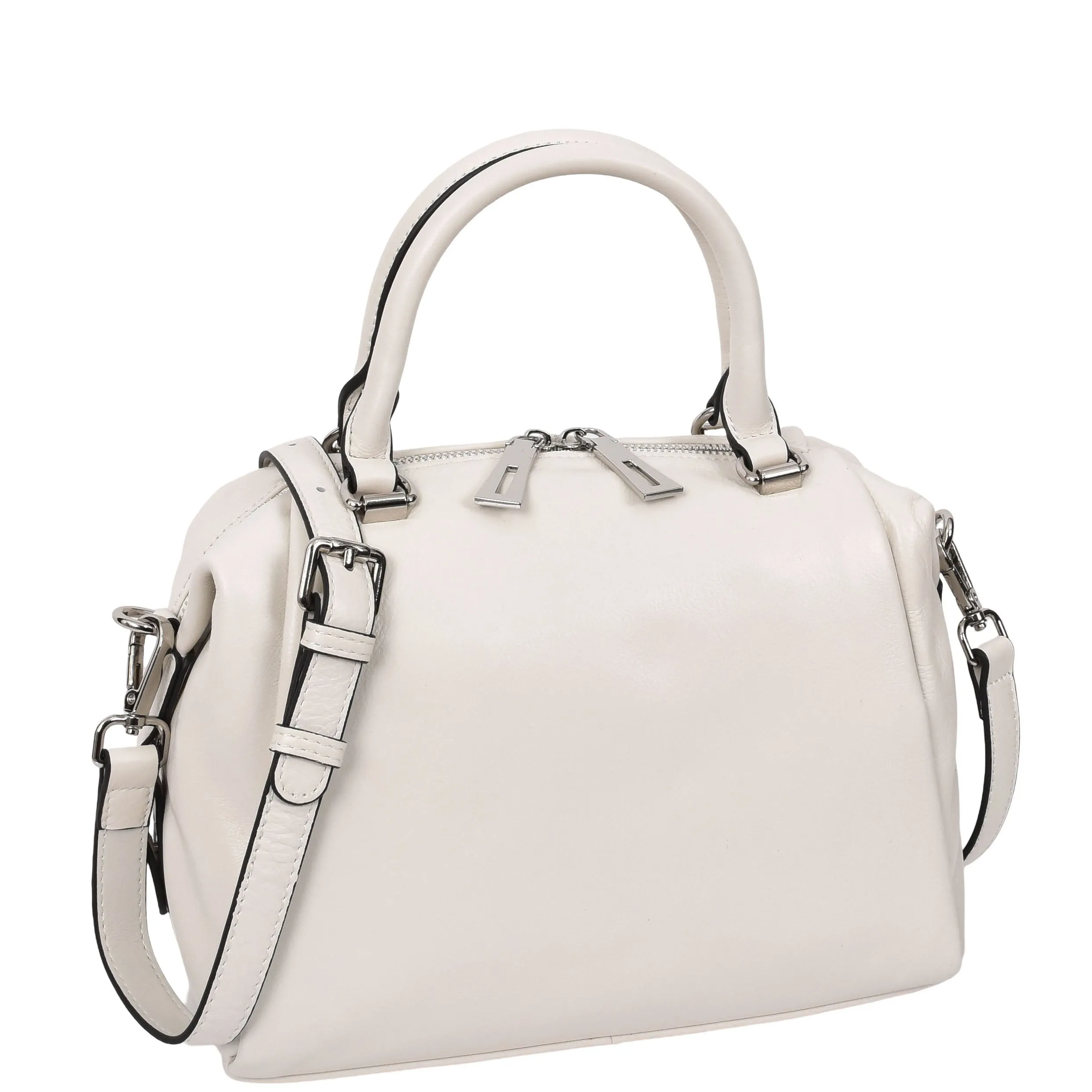 Women Real Leather Handbag Small Casual Outgoing Style Grab Handles A393 Off White