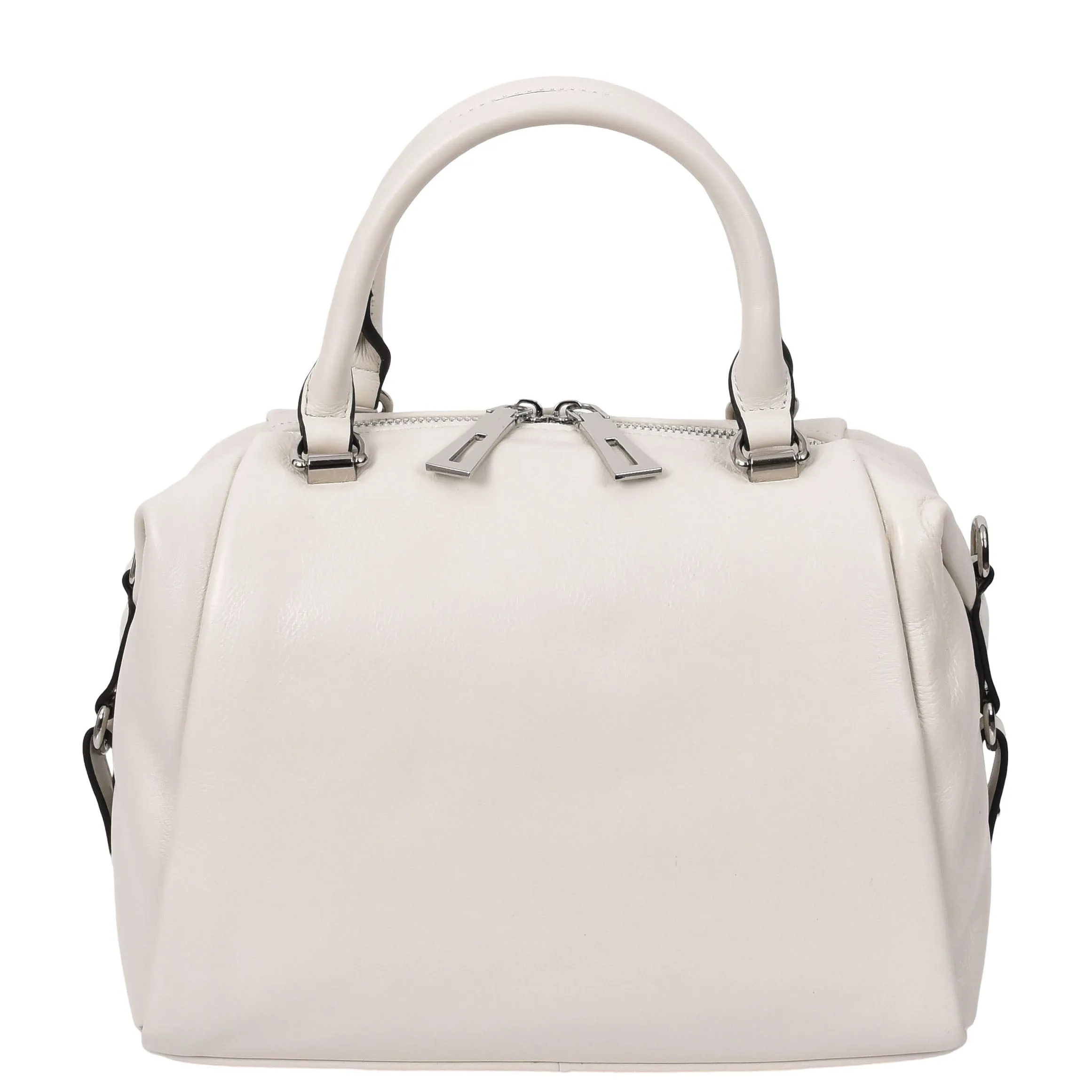 Women Real Leather Handbag Small Casual Outgoing Style Grab Handles A393 Off White