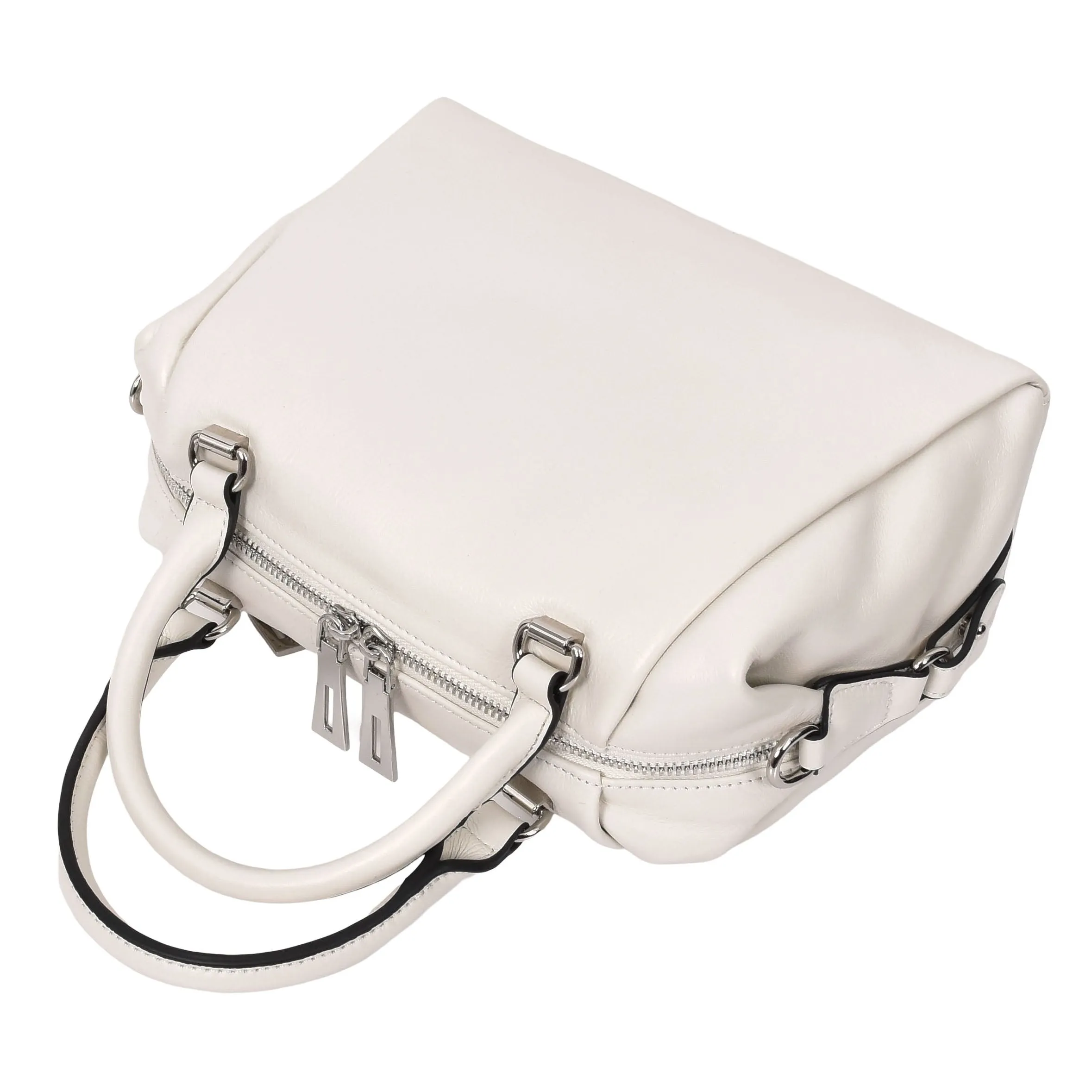 Women Real Leather Handbag Small Casual Outgoing Style Grab Handles A393 Off White