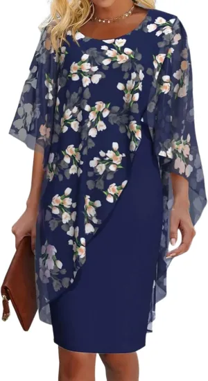 Womens 2025 Summer Chic Mini Dress Round Neck Short Sleeve Shift Floral Print Casual Beach Party Short Dresses