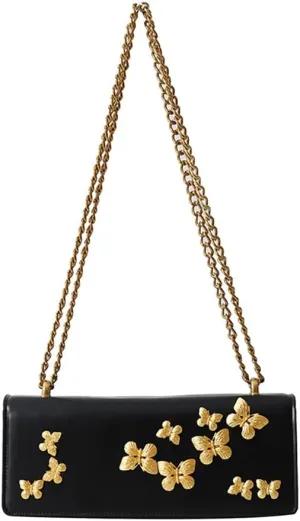 Womens Chic Gold Butterfly Shoulder Bag, PU Leather Chinese Style Retro Crossbody Purse, Fashion Square Chain Tote Daypack