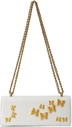 Womens Chic Gold Butterfly Shoulder Bag, PU Leather Chinese Style Retro Crossbody Purse, Fashion Square Chain Tote Daypack