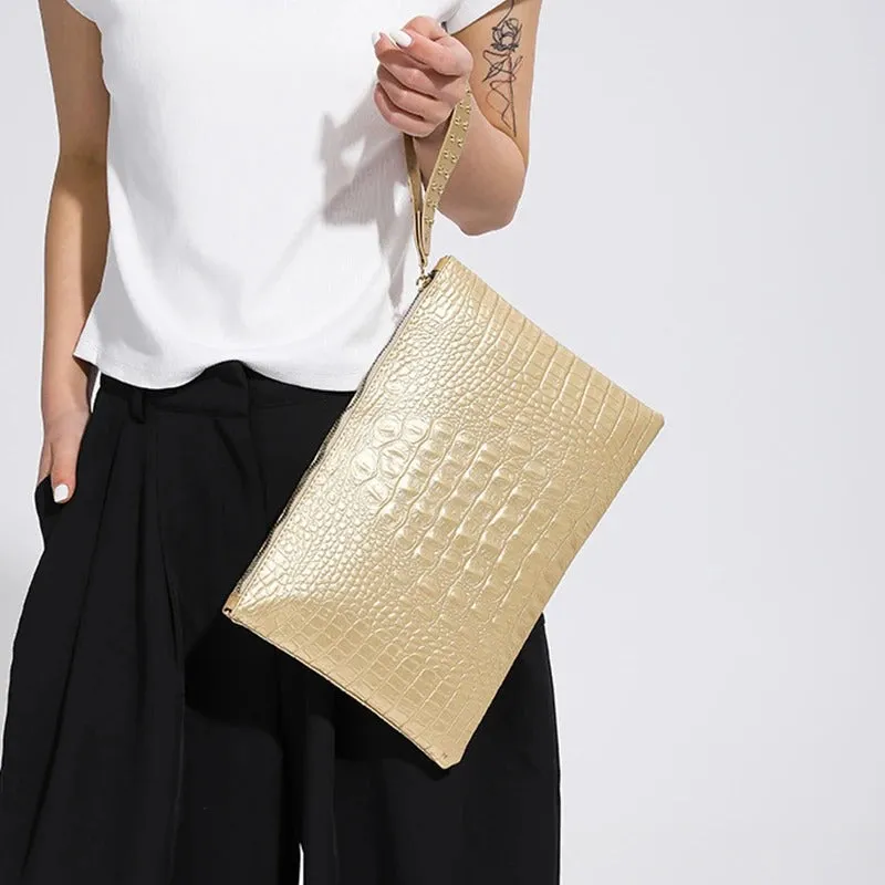 Women's Crocodile Pattern Envelop Clutch Bags