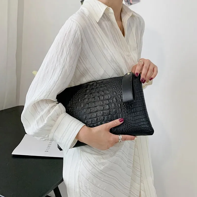 Women's Crocodile Pattern Envelop Clutch Bags