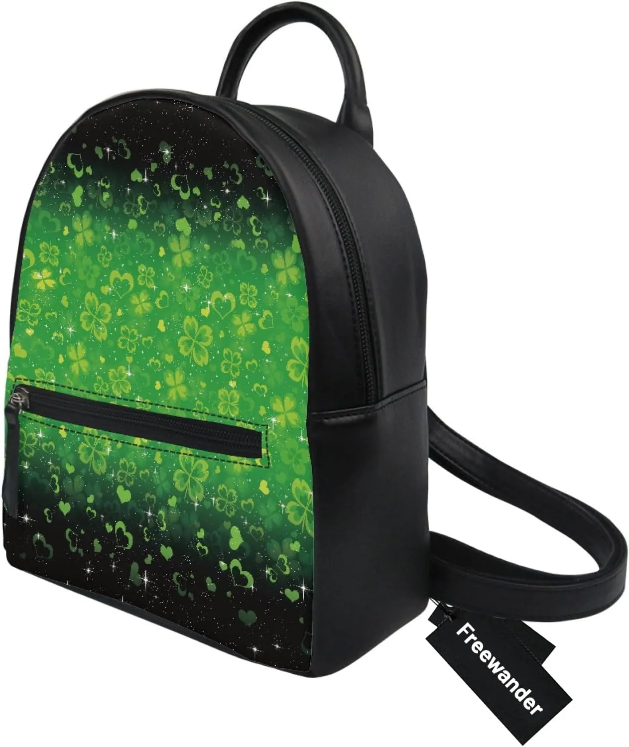 Womens Fashion Backpack Green Leaf Print Leather Backpacks for Women Teen Girls St. Patrick's Day Back Pack Travel Casual with Adjustable Straps