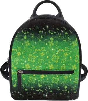Womens Fashion Backpack Green Leaf Print Leather Backpacks for Women Teen Girls St. Patrick's Day Back Pack Travel Casual with Adjustable Straps