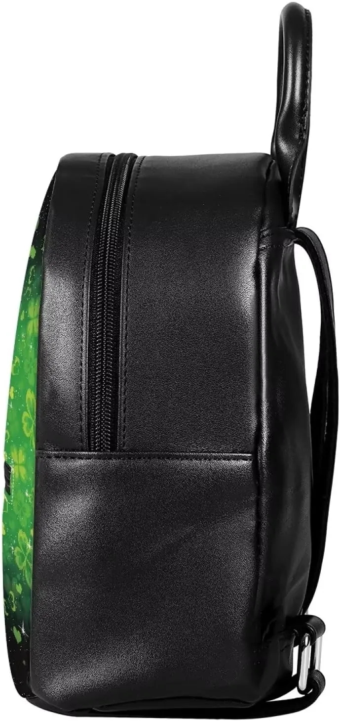Womens Fashion Backpack Green Leaf Print Leather Backpacks for Women Teen Girls St. Patrick's Day Back Pack Travel Casual with Adjustable Straps