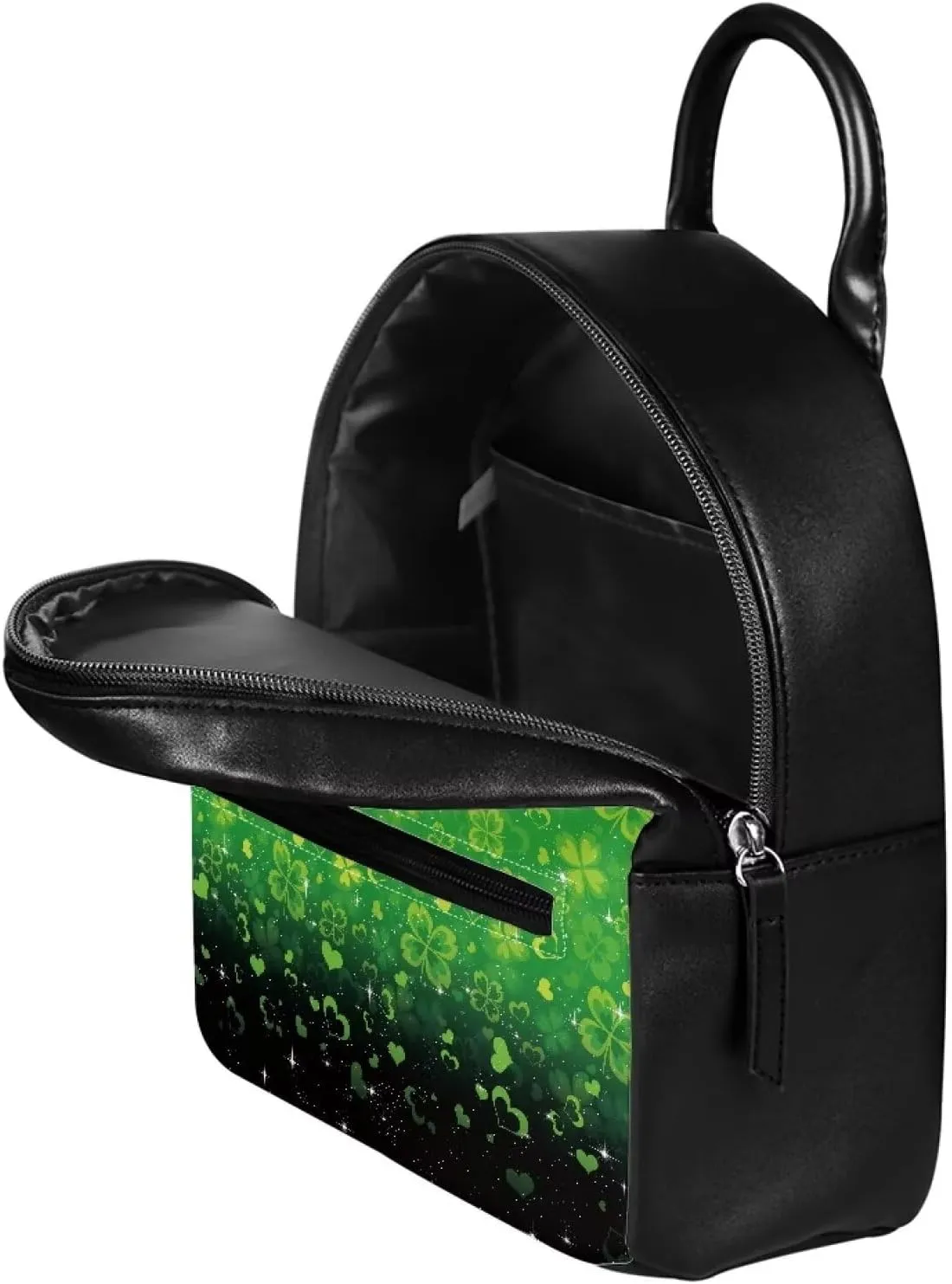 Womens Fashion Backpack Green Leaf Print Leather Backpacks for Women Teen Girls St. Patrick's Day Back Pack Travel Casual with Adjustable Straps