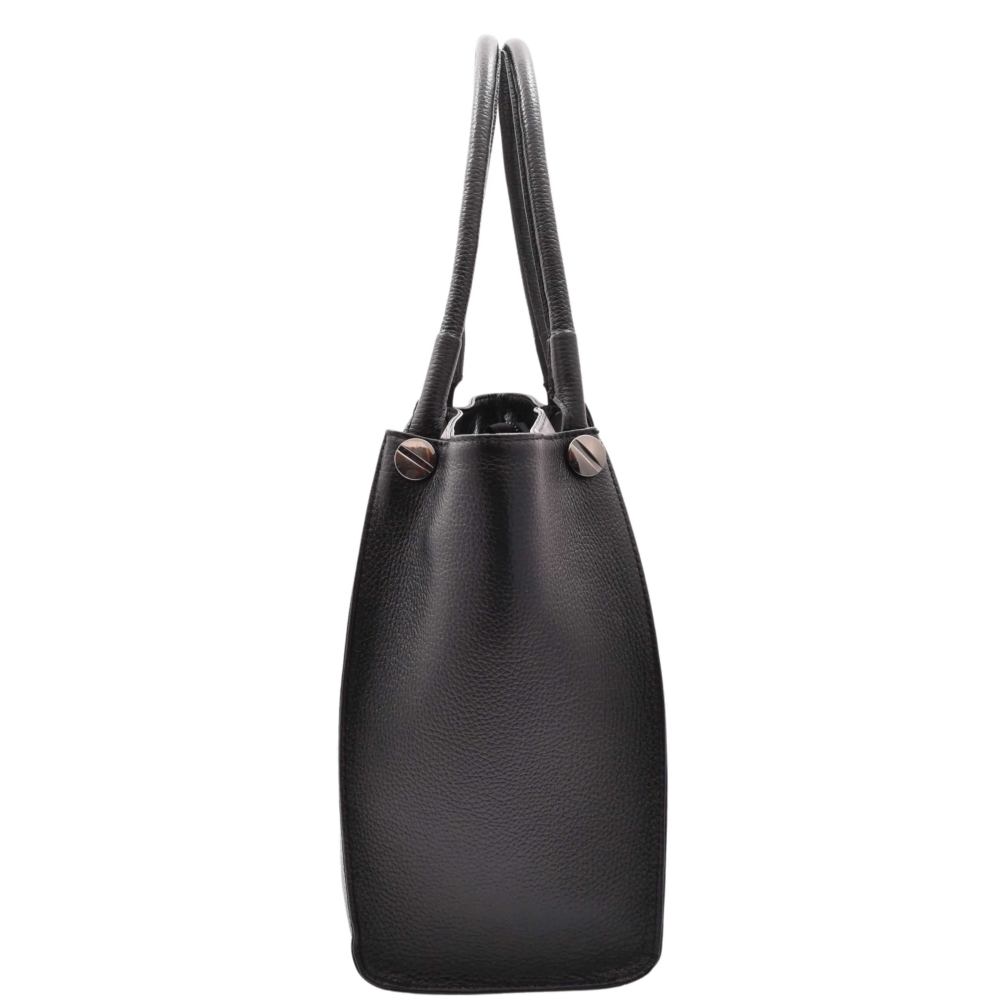 Womens Multi Pockets Grained Leather Shoulder Bag Large Size Grace Black