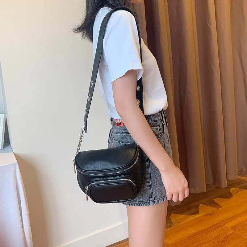 Women's Simple Leather Half Round Saddle Bag