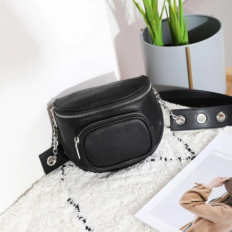 Women's Simple Leather Half Round Saddle Bag