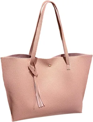 Women'S Soft Faux Leather Tote Shoulder Bag From Big Capacity Tassel Handbag Tote Purse with Pockets And