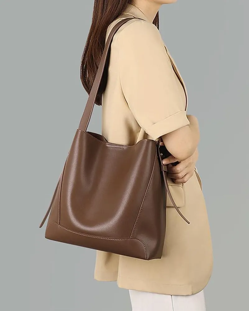 Women's Trendy Tote Bag Vegan Leather Shoulder Crossbody Purse Large Bucket Handbag Soft Top Handle Satchel