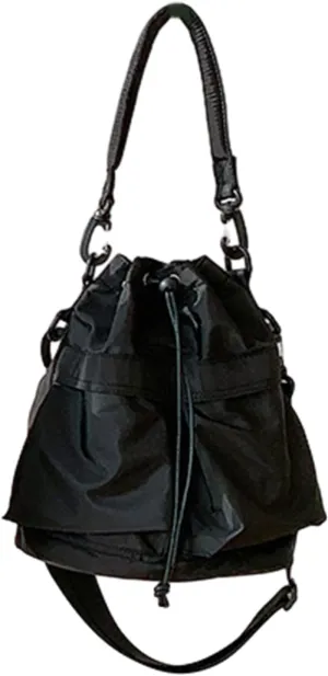 WUURAA Fashion Nylon String Bucket Bags Pleated Large Capacity Soft Shoulder Bag Handbags Casual Women's Shoulder Bag