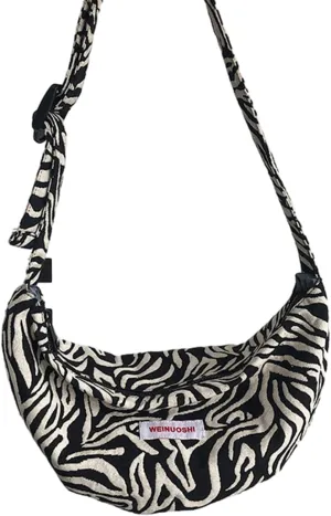 WUURAA Women Zebra Print Shoulder Bag Unisex Casual Crossbody Bag Cute Korean Style Messenger Bag Student Canvas Shopping Bag