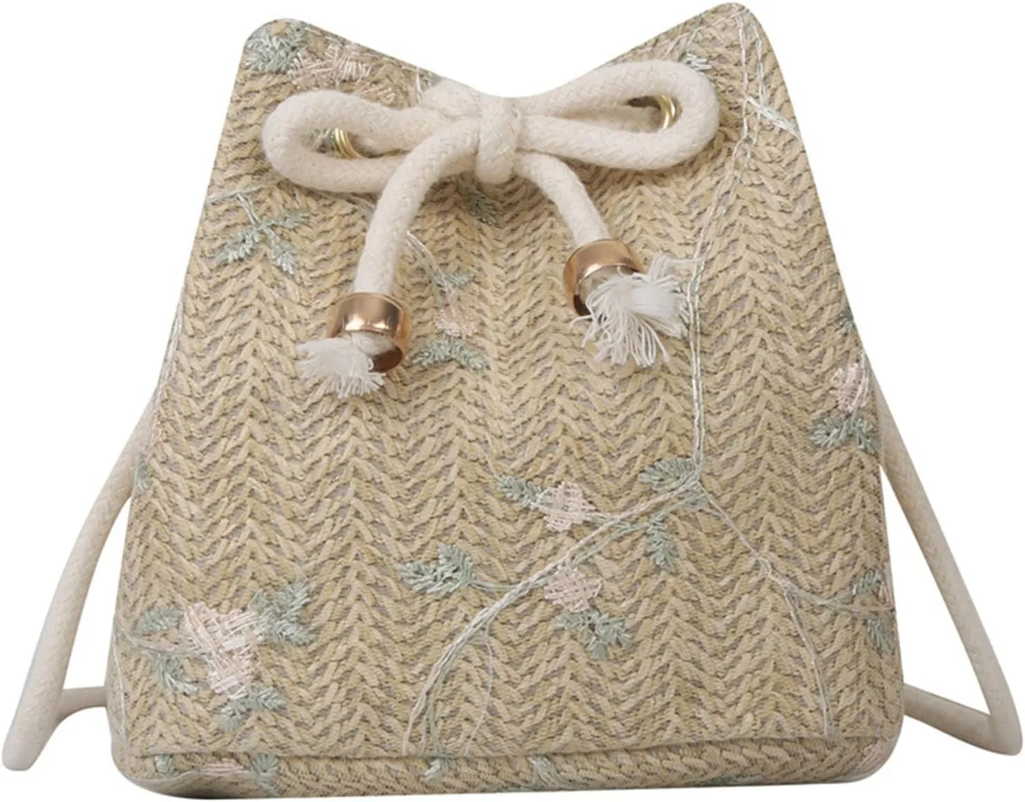 WUURAA Women's Drawstring Shoulder Bag Women's Straw Woven Bucket Crossbody Bag Summer Beach Handbag All-Matching Messenger Bag Ins