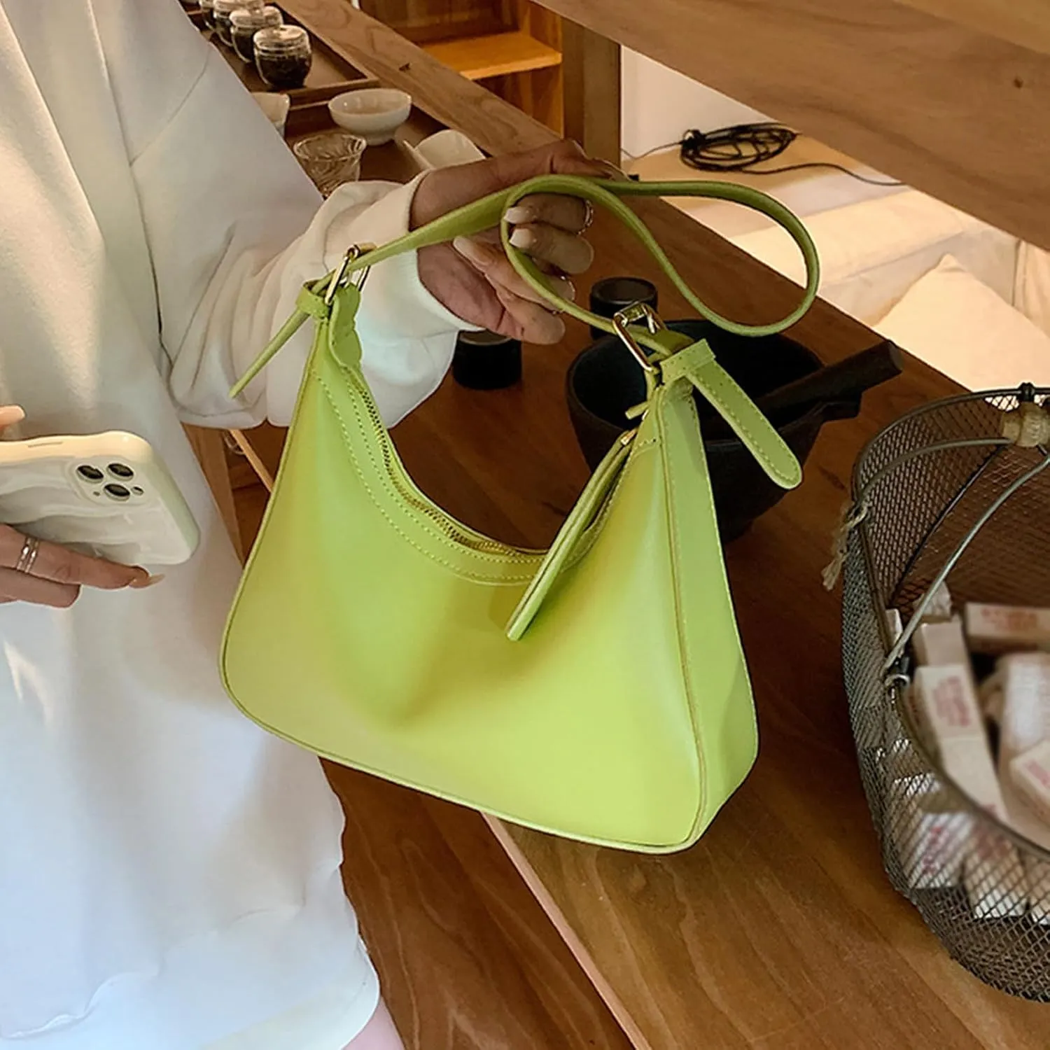 WUURAA Women's PU Leather Shoulder Bags Fashion Tote Handbag Female Casual Clutch Bag Korean Style Saddle Bag for Shopping