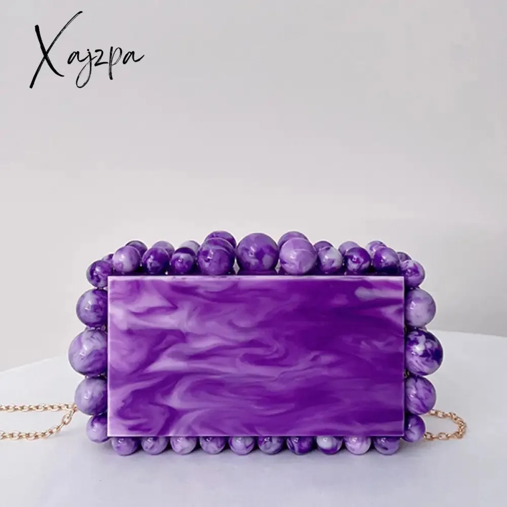 Xajzpa - NEW Beading Acrylic Clutch Bag Beads Box Evening Designer Luxury Gold Silver Novelty Purses And Handbags Leopard Wedding Party