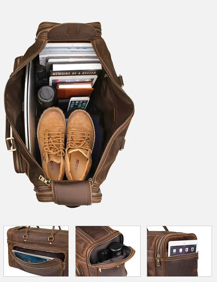 YAAGLE Unisex Genuine Leather Travel Duffel Handbag Tote YG7317LR