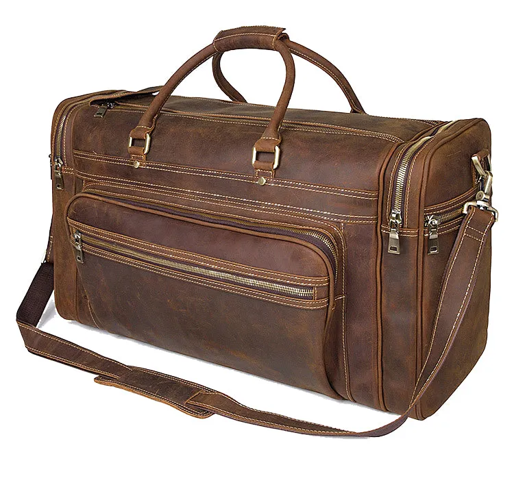 YAAGLE Unisex Genuine Leather Travel Duffel Handbag Tote YG7317LR
