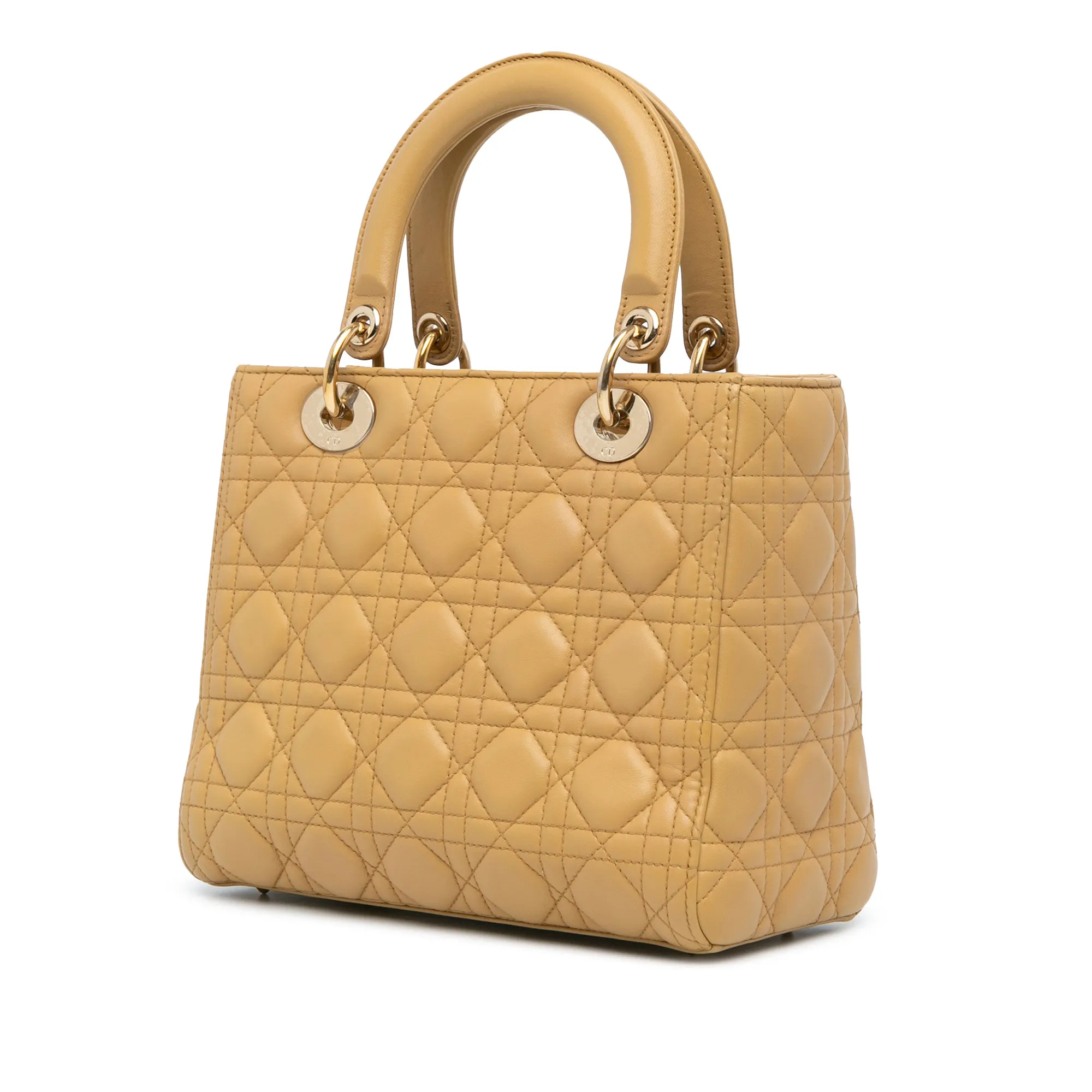 Yellow Dior Medium Lambskin Cannage Lady Dior Satchel