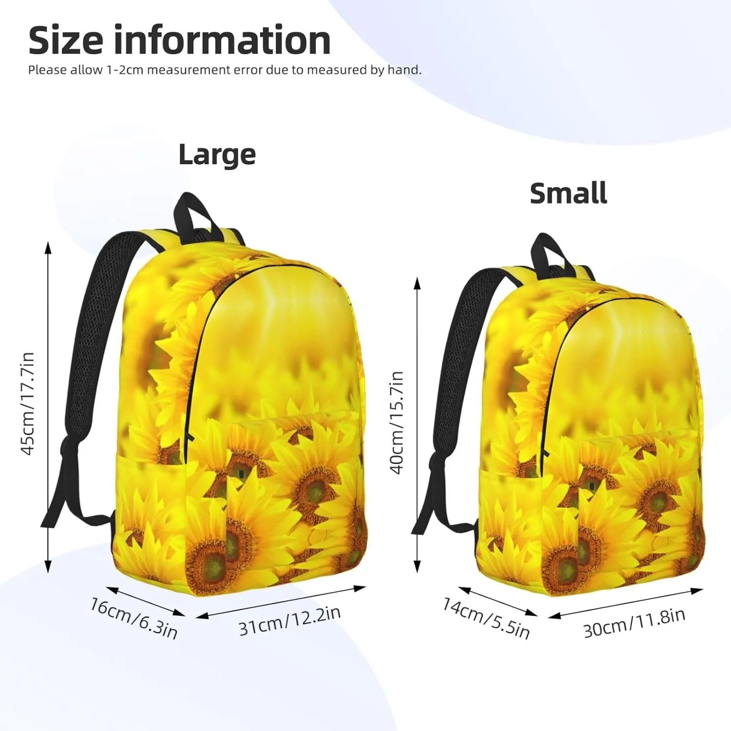 Yellow Sunflower Print Canvas Backpack Women,Mens Travel Casual Daypack Bookbag For Laptop Work Travel Hiking