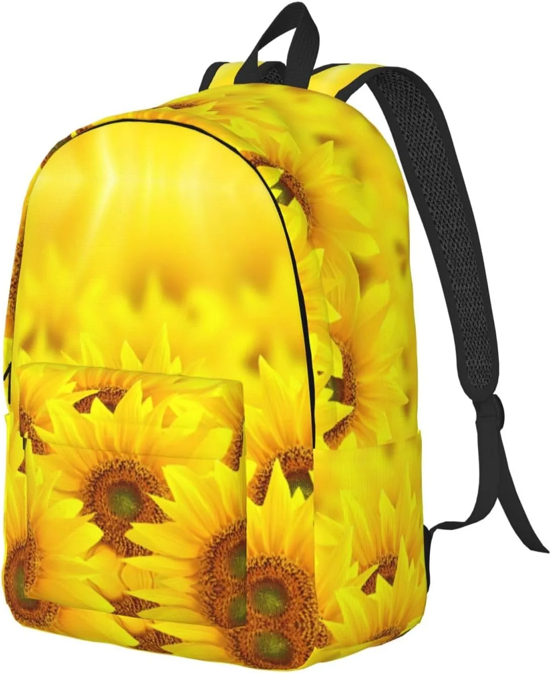 Yellow Sunflower Print Canvas Backpack Women,Mens Travel Casual Daypack Bookbag For Laptop Work Travel Hiking