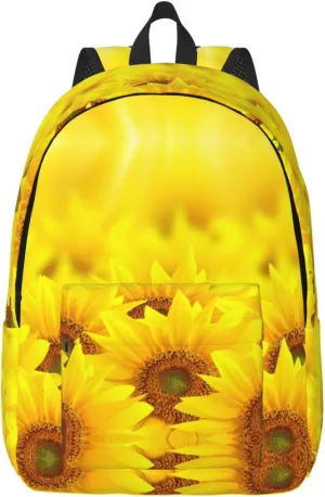 Yellow Sunflower Print Canvas Backpack Women,Mens Travel Casual Daypack Bookbag For Laptop Work Travel Hiking