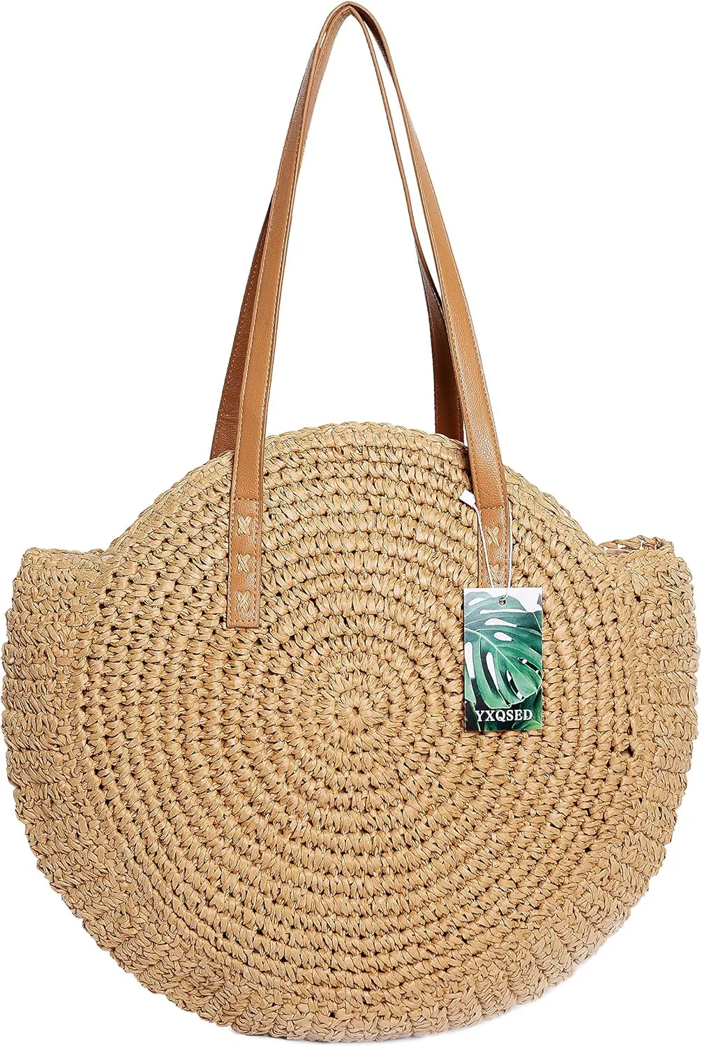 YXQSED Women's Woven Bag Round Summer Beach Bag Straw Shoulder Bags Handmade Shoulder Bags Large