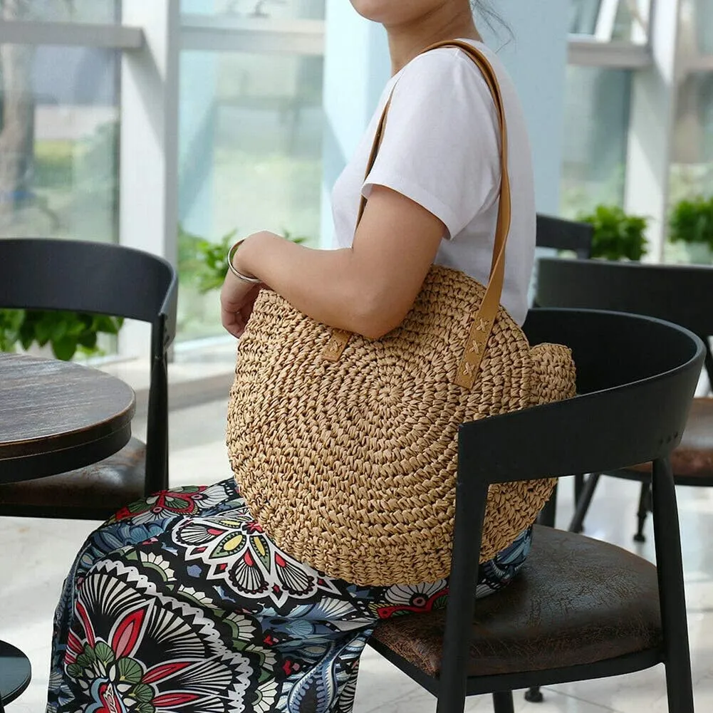 YXQSED Women's Woven Bag Round Summer Beach Bag Straw Shoulder Bags Handmade Shoulder Bags Large