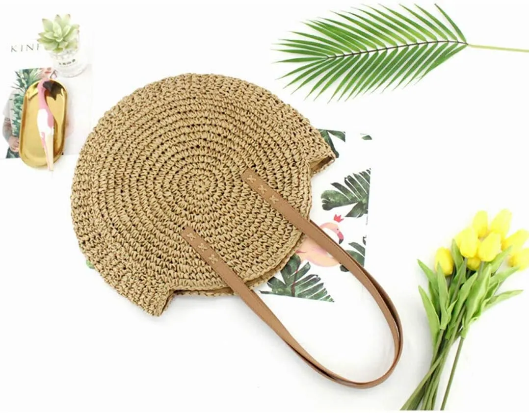 YXQSED Women's Woven Bag Round Summer Beach Bag Straw Shoulder Bags Handmade Shoulder Bags Large