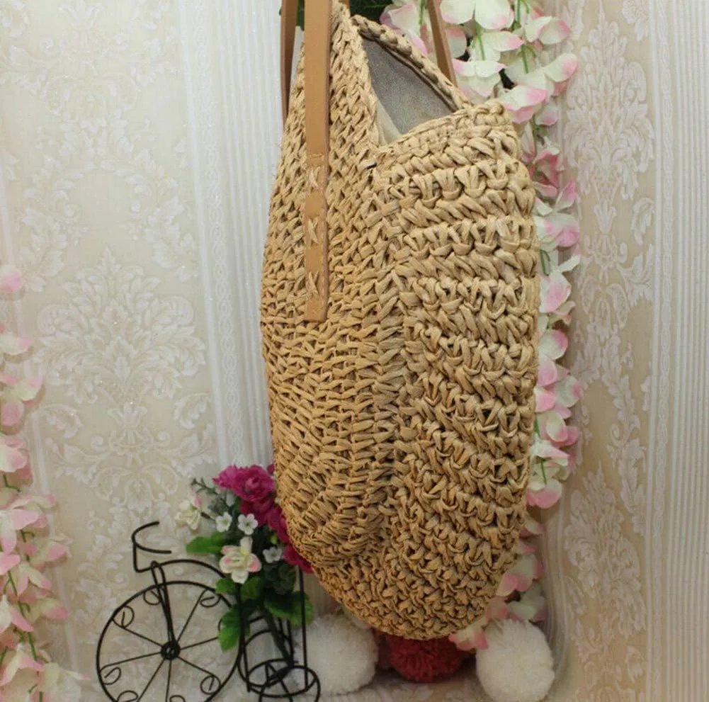 YXQSED Women's Woven Bag Round Summer Beach Bag Straw Shoulder Bags Handmade Shoulder Bags Large