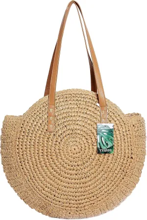 YXQSED Women's Woven Bag Round Summer Beach Bag Straw Shoulder Bags Handmade Shoulder Bags Large